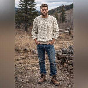 Vintage John Molloy Cable Fisherman Knit Wool Sweater Made in Ireland Medium